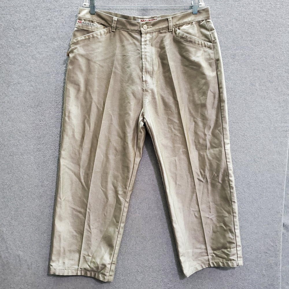 VINTAGE Avirex Men Pants 38x28 Khaki Denim Systems Logo Embroidered Pockets